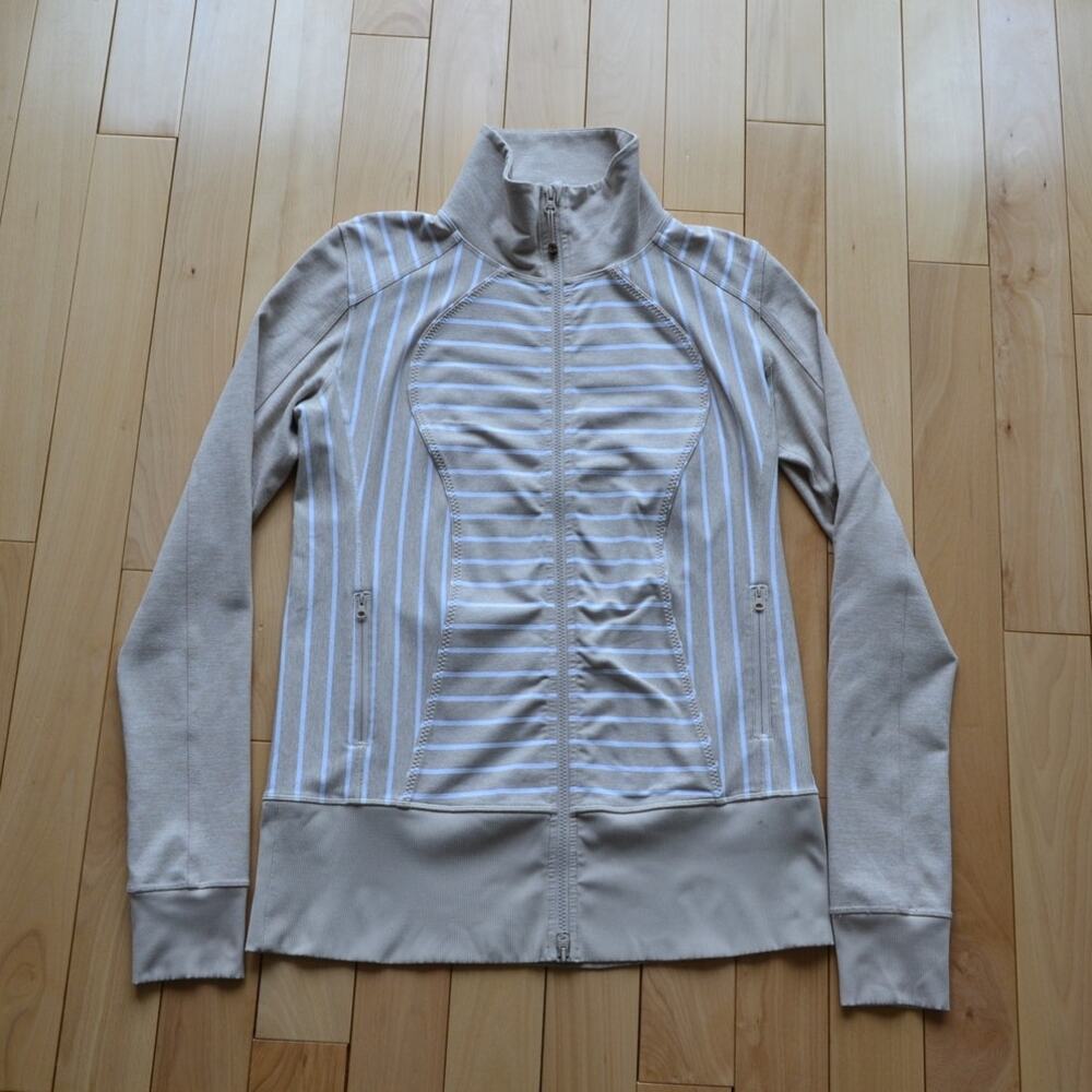 lululemon athletica Beige and White Striped Zip Jacket